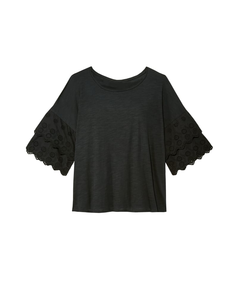 Front of plus size Macey Eyelet Ruffle Top by Downing Studio | Dia&Co | dia_product_style_image_id:127859